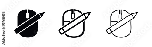 Computer Mouse and Pencil Icon Set. Graphic Design, Digital Art, and Creative Tools Concept Vector Illustration.