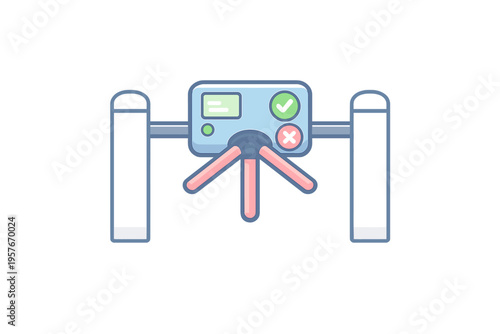 A flat vector illustration of a modern tripod turnstile gate with a
