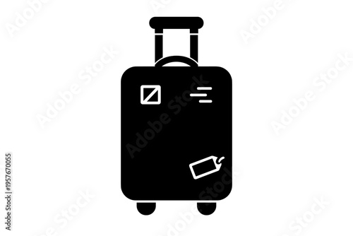 A black silhouette of a rolling suitcase with a telescopic handle and