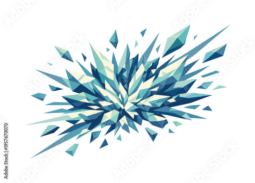 Blue shards explode outward in crisp, geometric bursts