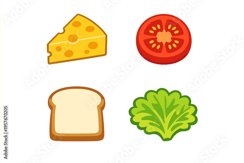 A collection of four sandwich ingredient icons featuring a slice of