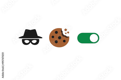 A minimalist illustration featuring an incognito spy icon, a bitten