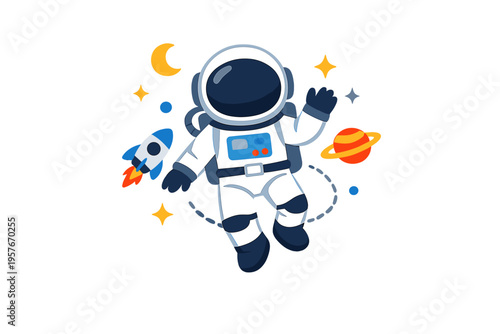 A charming vector illustration of a cute astronaut floating in space