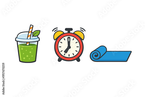 A collection of three flat vector icons featuring a green healthy