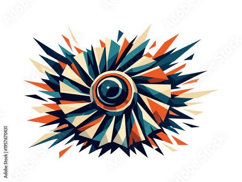 Turbine Power Burst. Low-poly vector illustration focused on turbine rotation rush during extreme high-speed spin, blades forming