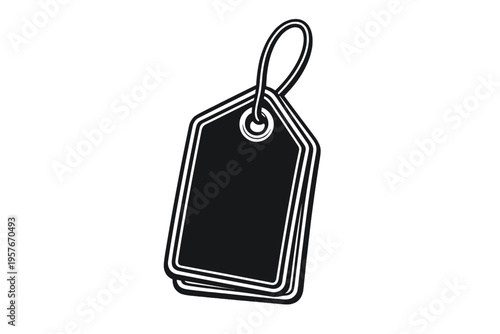 A black and white illustration of several price tags stacked together
