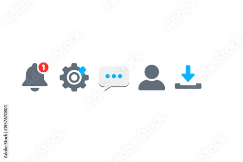 A set of five minimalist user interface icons including a