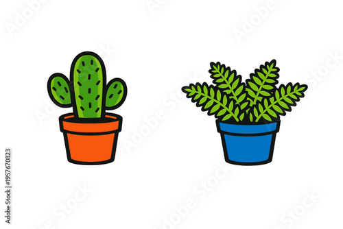A flat vector illustration featuring two potted houseplants on a