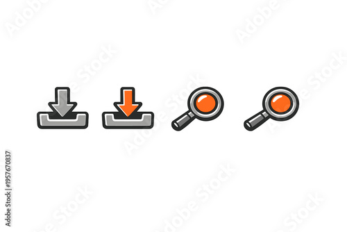 A set of four vector icons featuring two download symbols with arrows