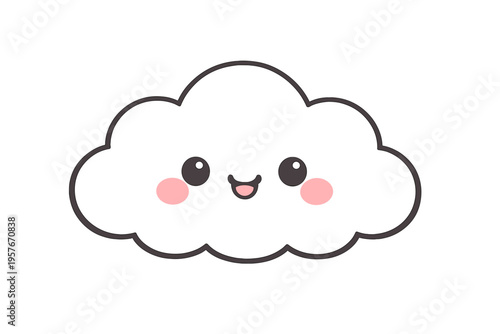 A cute kawaii cloud illustration with a happy smiling face, rosy pink
