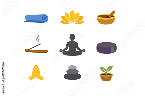 This set of minimalist vector illustrations features various wellness