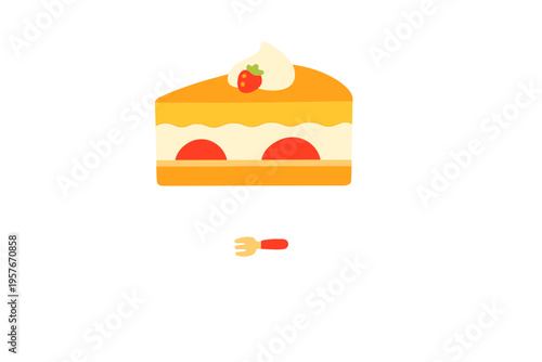 A minimalist illustration of a slice of strawberry shortcake topped