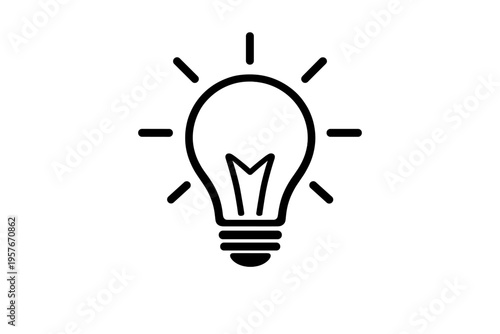 A minimalist black and white line art illustration of a light bulb