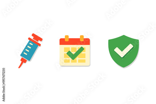 A collection of three flat icons on a white background featuring a