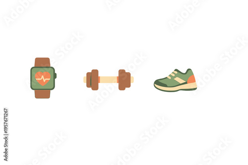 A collection of three fitness stickers featuring a smartwatch with a