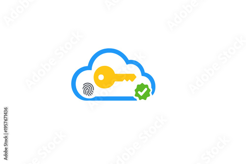 A flat illustration of a blue cloud containing a yellow key, a