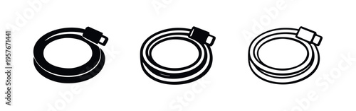 Coiled Hose or Cable Icon Set: Connection and Fluid Transfer Symbols