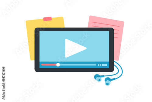 Vector illustration of a tablet displaying a video player interface