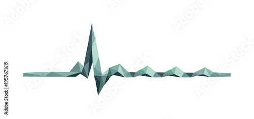 Low-poly vector illustration focused on heartbeat line spike after the pulse stabilization, geometric ECG waveform returning to