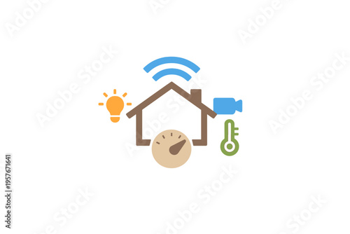 A conceptual illustration of a smart home featuring a house outline