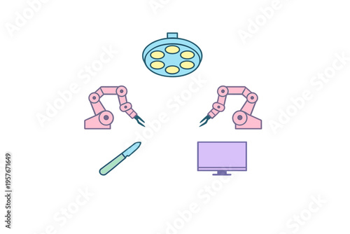 A minimalist illustration of robotic surgery equipment, showcasing