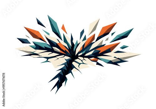 Low-poly vector illustration focused on stress crack break during the violent fracture action, polygonal surface splitting