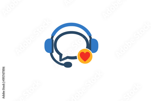 Minimalist vector icon of a headset with a microphone, featuring an