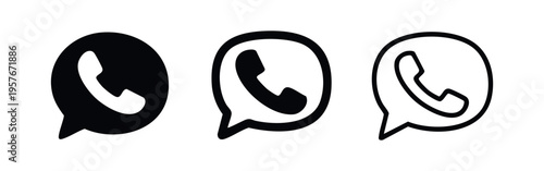 WhatsApp Call Icon Set - Chat App Communication Symbol, Message Bubble Phone Vector