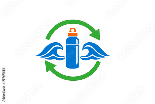 A minimalist vector illustration of a blue reusable water bottle with