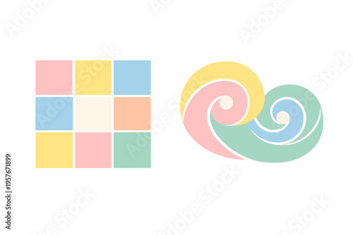 A minimalist vector illustration featuring a 3x3 grid of colorful