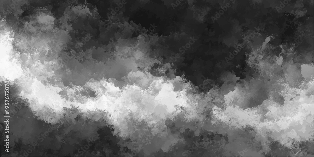 Obraz premium An abstract black and white grunge background depicts a dramatic stormy cloudscape with dark overcast skies and smoke-like textures under a dim heavenly light
