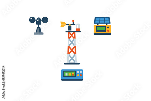 A collection of weather monitoring equipment illustrations including