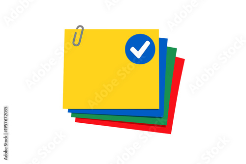 An illustration of a stack of colorful sticky notes in yellow, blue