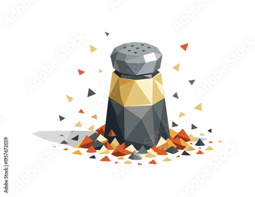 Low poly salt shaker with vibrant, scattered crystals