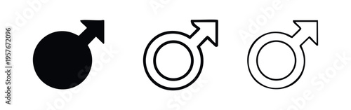 Male Gender Symbol Icon Set with Solid and Outline Variations