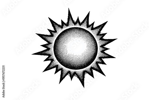 Stylized sun or starburst icon featuring a halftone dot gradient and