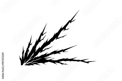 A black and white vector illustration featuring jagged, sharp-edged