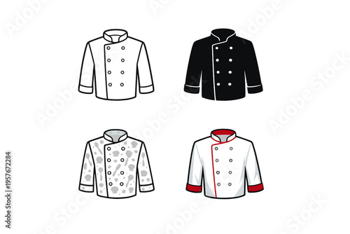 A set of four professional chef jacket icons in various styles