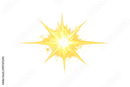 A bright golden starburst illustration with radiating light rays and