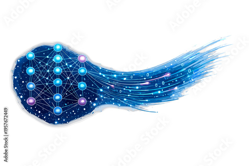 Abstract vector illustration of a neural network with glowing nodes