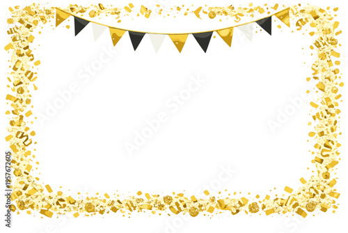 Festive celebration frame featuring a gold glitter confetti border