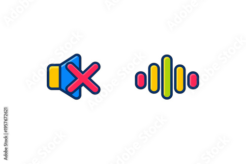 A set of two colorful vector icons representing audio controls