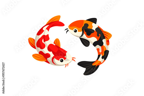 Vector illustration of two colorful koi fish swimming in a circular