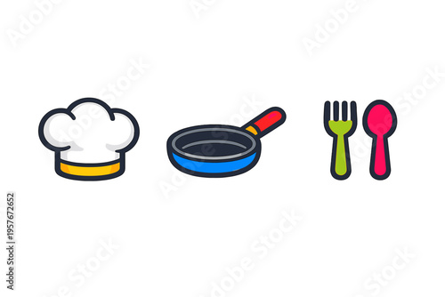 A set of colorful flat icons for cooking and culinary themes