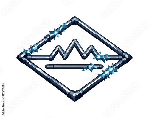 Low-poly vector illustration focused on neon sign flicker showing the setup moment before illumination, geometric neon tube