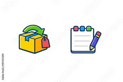 A set of two vector icons in a sticker style featuring a yellow