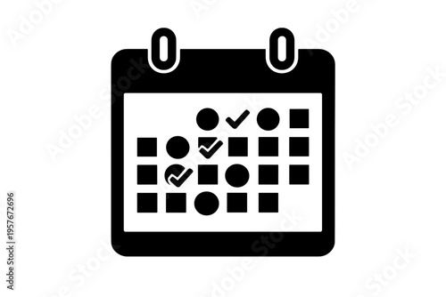 A minimalist black and white calendar icon featuring a grid of