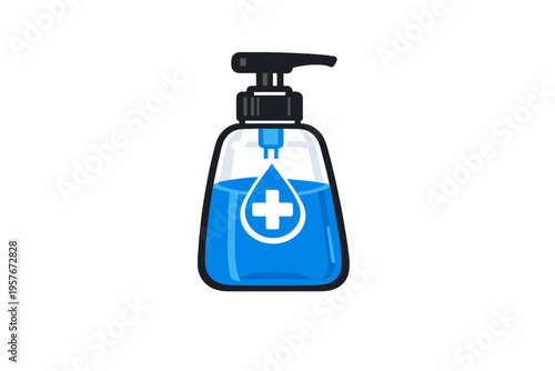 A vector illustration of a hand sanitizer pump bottle filled with