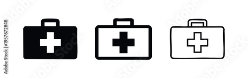 Medical first aid kit icon collection. Emergency and health care vector symbols.