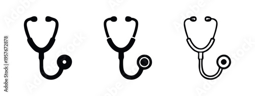 Stethoscope icon set. Medical diagnostic tool and healthcare examination symbols.